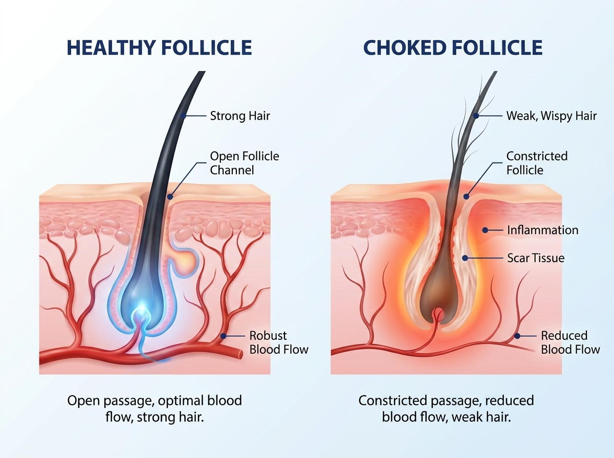 Healthy follicle vs choked follicle comparison
