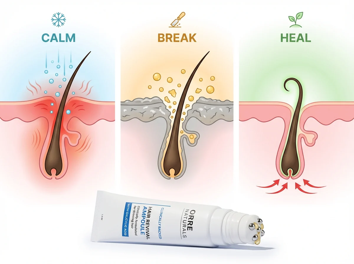 Calm, Break, Heal follicle stages